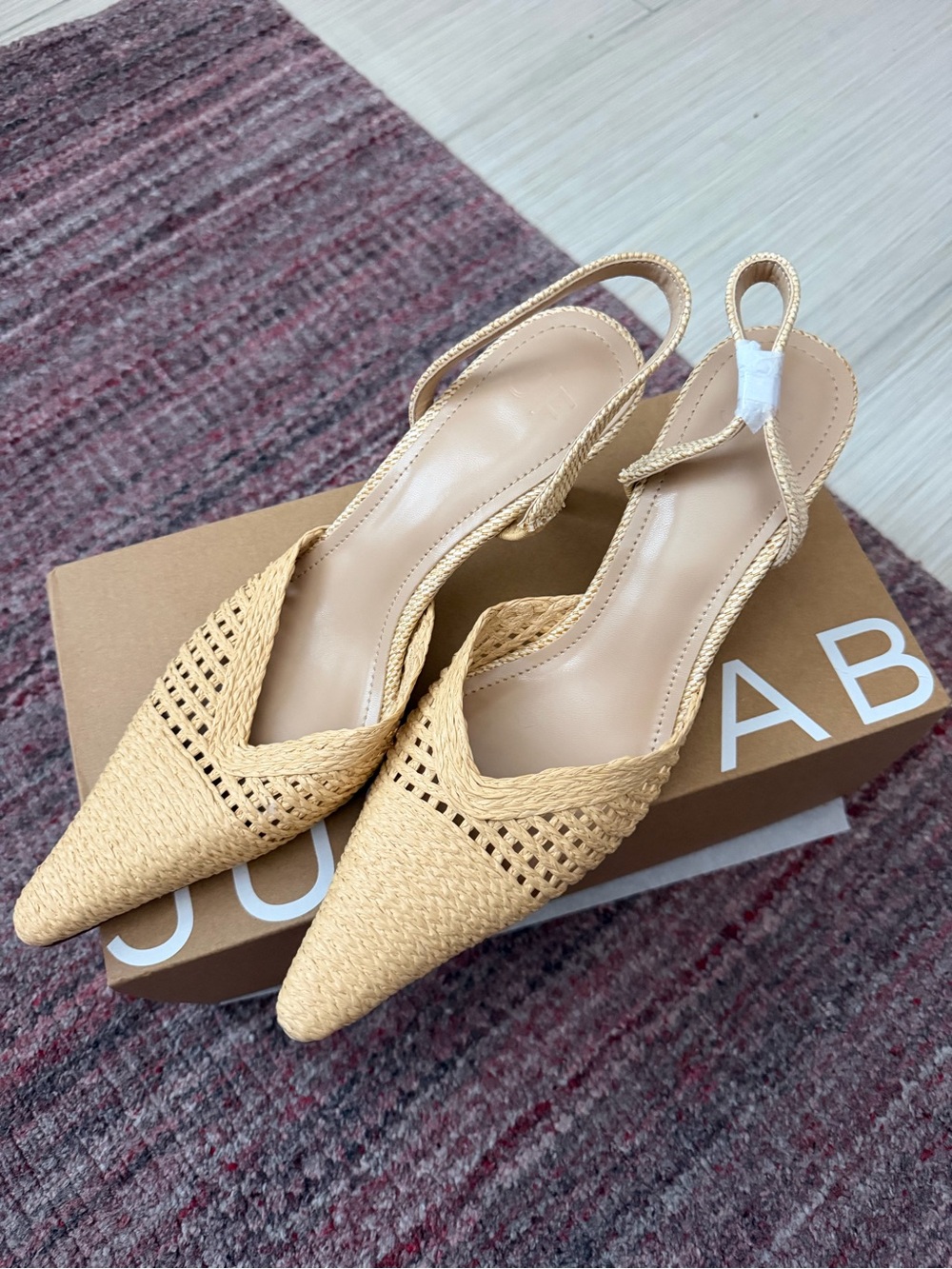 JustFab Woven Slingback Heels in Natural Beige